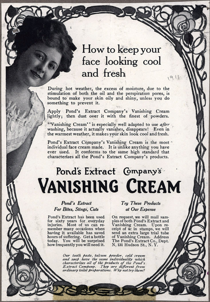 Image of a magazine advertisement for Pond's Vanishing Cream, 1911