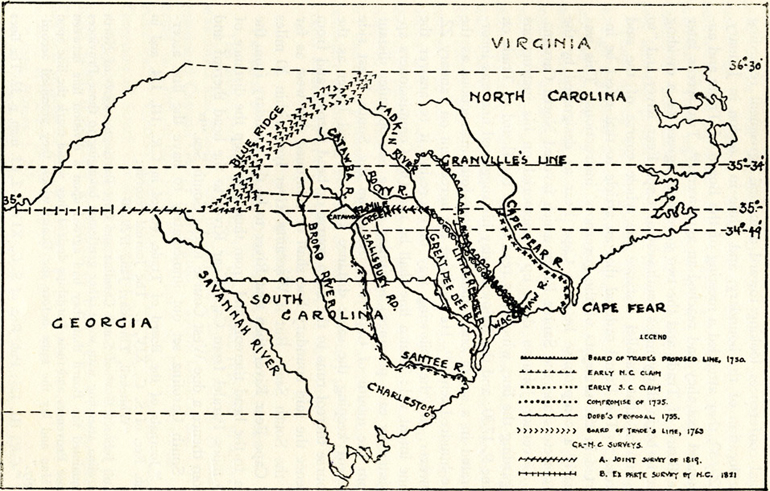North Carolina's disputed southern boundary. Image from the North Carolina Collection at the University of North Carolina at Chapel Hill.
