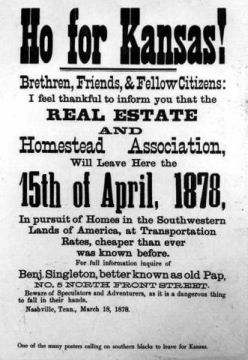 Printed advertisements to attract black settlers from the South to Kansas. Image courtesy of Library of Congress. Printed advertisements to attract black settlers from the South to Kansas. Image courtesy of Library of Congress.