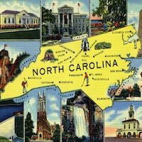 North Carolina novelty postcard. Click here to take the NC History Quiz.