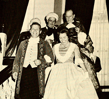 North Carolina governor Terry Sanford and his wife in period costumes at ceremonies to inaugurate the Carolina Charter Tercentenary, January 4, 1963. Image from the Internet Archive.
