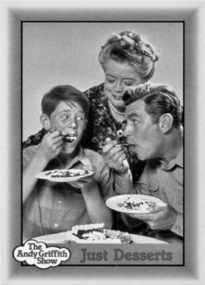 Two in a series of Andy Griffith Show trading cards produced in 1990 by Pacific Trading Cards, Inc. Pictured on the cards are (left to right) Opie (Ron Howard), Aunt Bea (Frances Bavier), Andy (Andy Griffith) and Deputy Barney Fife (Don Knotts). Pacific Trading Cards Inc.; Viacom International Inc. North Carolina Collection, University of North Carolina at Chapel Hill Library.