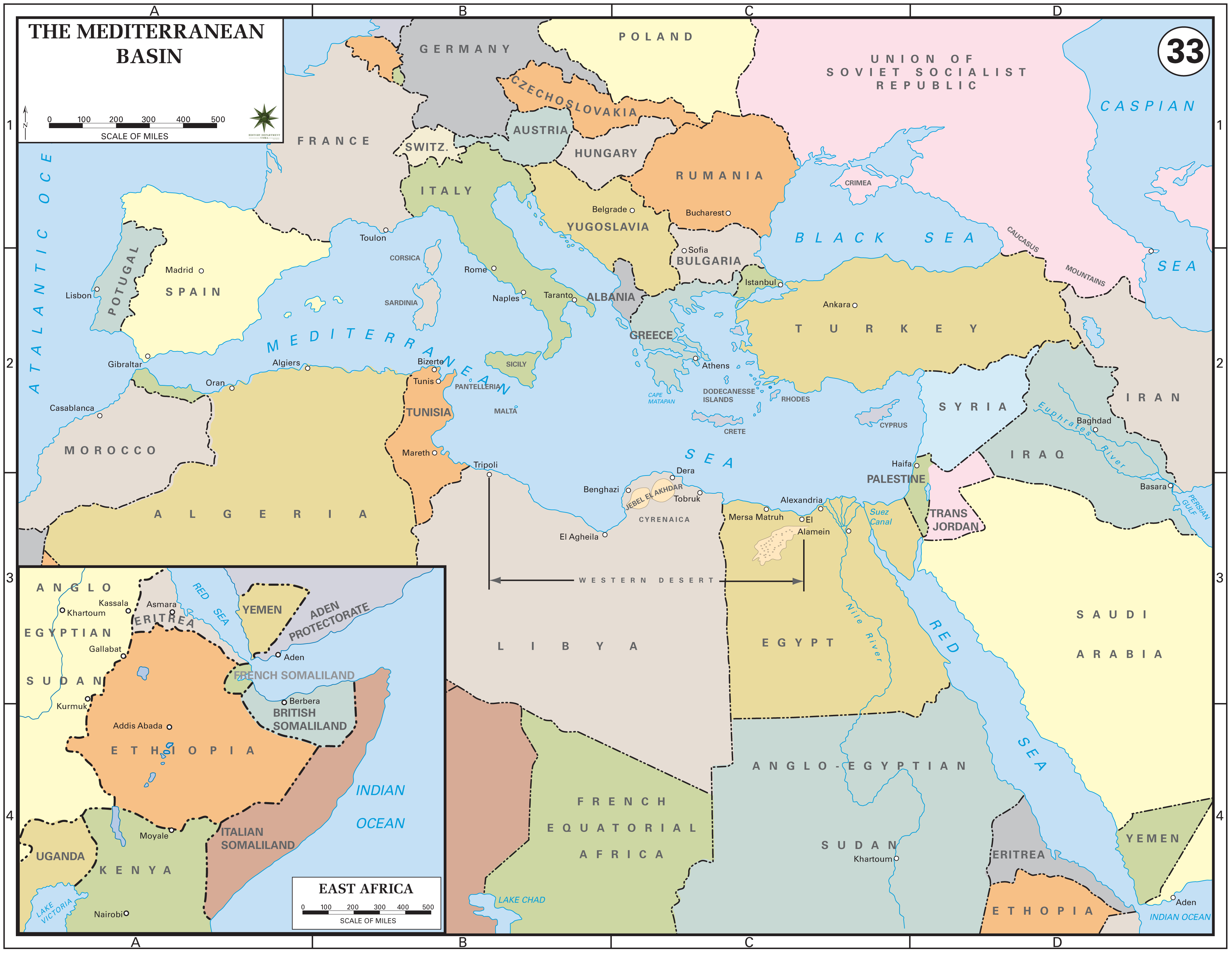 Political map of the Mediterranean Basin, 1939.
