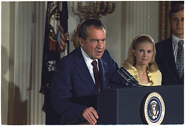 Photo of Nixon during his farewell speech