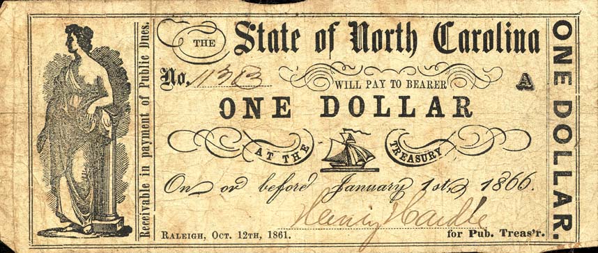 Image of an one-dollar note, 1861