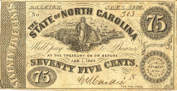 Image of a 75 cent note, 1863