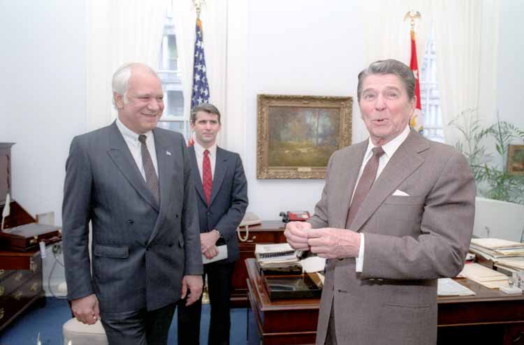 Photo of Ronald Reagan and Adolfo Calero
