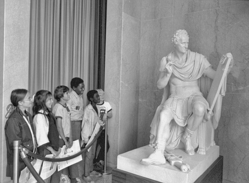 Schoolchildren view Canova's statue of George Washington, 1972. Courtesy of North Carolina Office of Archives and History, Raleigh.