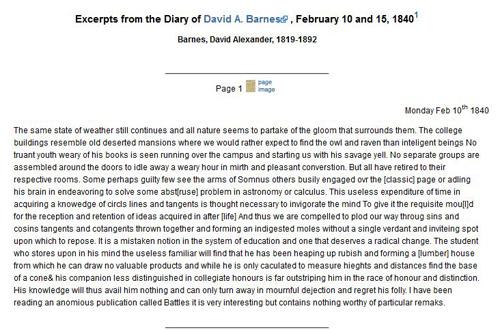 Excerpt from Barne's diary, click for larger. Courtesy of UNC Libraries. 