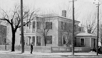 Daniel Gould Fowle's house in Raleigh, at the corner of Davie and Fayetteville Streets. Image from the State Archives of North Carolina.