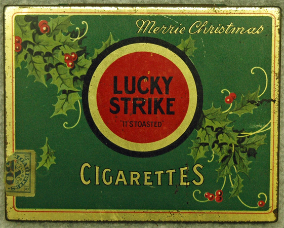 Photograph of Lucky Strike tin, circa 1930-1941.  Item #S.1977.115.1, North Carolina Historic Sites, North Carolina Department of Cultural Resources. Charles Asbhy Penn developed the tobacco blend that became the Lucky Strike cigarette. 