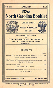Image of cover of the <i>North Carolina Booklet 16(4),</i> 1917, showing article by W. A. Smith.  From Archive.org.