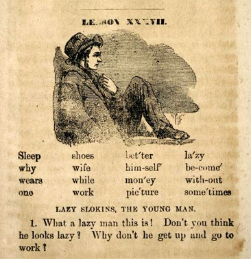 Image of "Lesson" from Richard Sterling & J. D. Campbell's <i>Our Second Reader</i>, p. 64, published 1862 by Sterling, Campbell, and Albright, Greensboro, North Carolina. Presented on Archive.org. 
