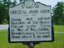 NC Highway Historical Marker For General John Ashe. Courtesy of the NC Office of Archives & History. 