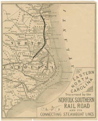  Traversed by the Norfolk Southern Railroad and its connecting steamboat lines," published in 1884 by J. C. Rankin. Presented in University of North Carolina at Chapel Hill's North Carolina Maps Digital Collection.