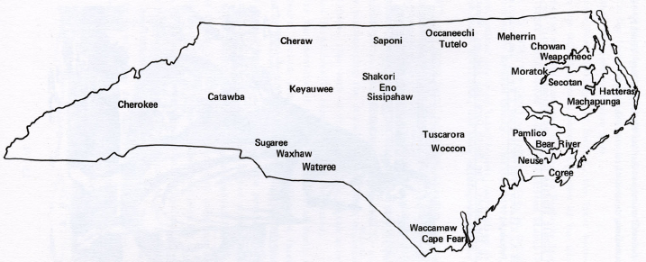 A North Carolina map of Native American tribes. 