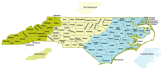 Click to see a large version. NC regions and counties. 