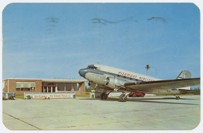 "Piedmont Airlines plane at Fayetteville's Municipal Airport, ca. 1953." Image courtesy of UNC Libraries. 
