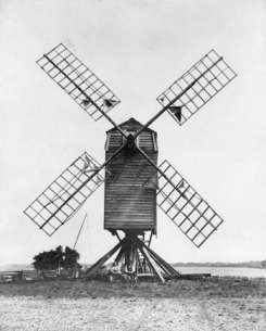 Pelletier's windmill on the shore of the White Oak River, about two miles upstream from Swansboro, ca. 1900. North Carolina Collection, University of North Carolina at Chapel Hill Library. Original photograph owned by Lionel Walter Pelletier, Stella.