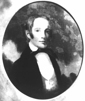Depiction of Thomas Pollock Devereux. He is young (early 20s) and is wearing a three piece suit. 