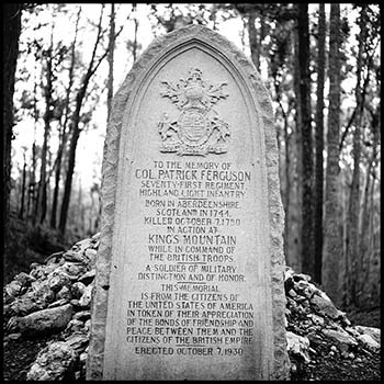 This is an image of the monument to Patrick Ferguson of the seventy-first regiment, Highland Light infantry, American Revolution.