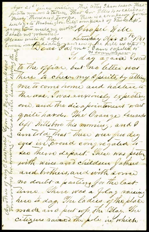Original letter from Edward Armstrong to his father.