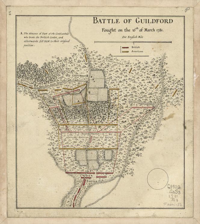Battle of Guilford Fought on the 15th of March 1781. Map, from the collection of the Library of Congress.