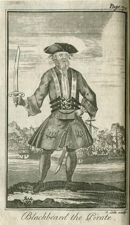 This illustration of Blackbeard is from Charles Johnson's book A General History of the Pyrates