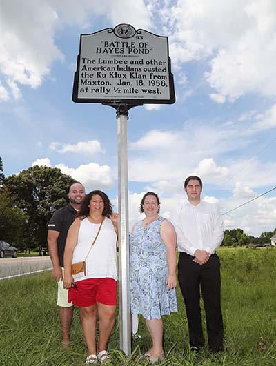 Image of the highway historical marker near Maxton, NC commemorating the "Battle of Hayes Pond."