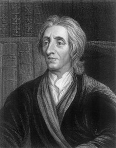 Black and white illustration of John Locke.
