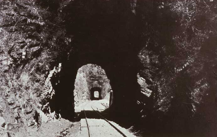 Historic Postcard of rail line through Licklog Tunnels