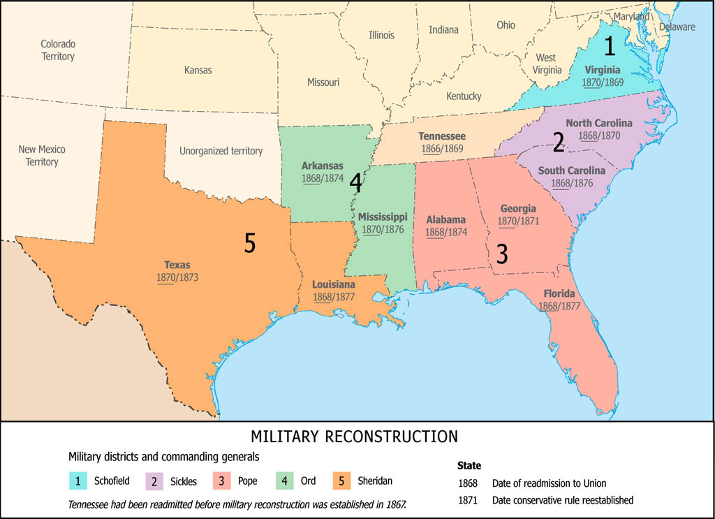 Map of Military Reconstruction Districts