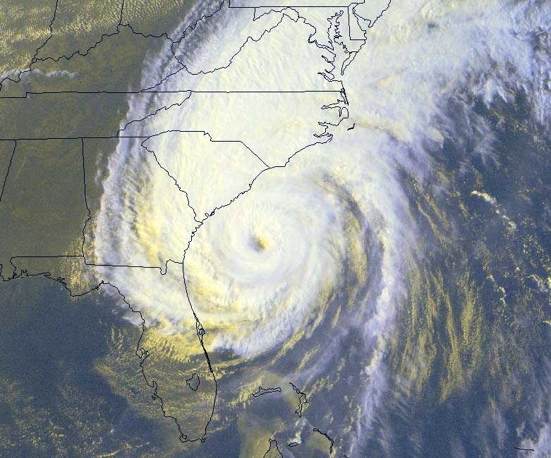 Satellite view of Hurricane Floyd, several hours before it made landfall in North Carolina in September 1999. Image from the National Oceanic and Atmospheric Administration. Available on Wikimedia Commons.