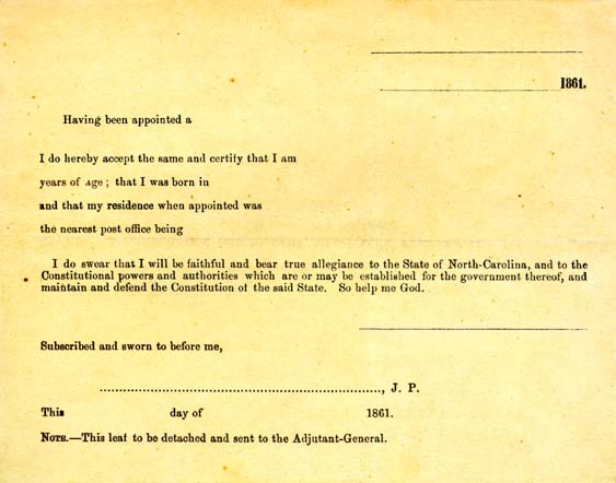 The North Carolina Oath of Allegiance, 1861