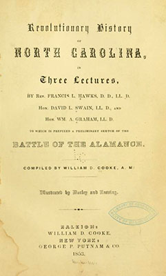 Title page of the 1853 book The Revolutionary History of North Carolina. Some of the published writings and sermons from Herman Husband appeared in the book.