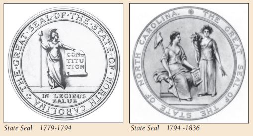 Sello estatal de Carolina del Norte 1779 a 1836, del "Manual de Carolina del Norte", 2011/2012.