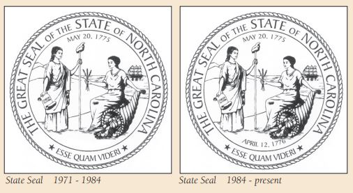 Sello estatal de Carolina del Norte 1971 a el presente, del "Manual de Carolina del Norte", 2011/2012.