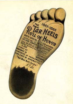  Dibujo de un pie con alquitrán en el talón, en honor a los soldados de Carolina del Norte en la Guerra Civil.