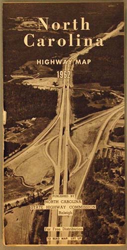 Cover image for a N.C. Highway Commision highway map, 1962. From the collection of the N.C. Museum of History, used courtesy of the N.C. Department of Natural and Cultural Resources.
