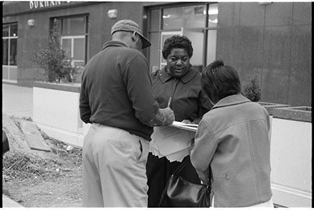 Photograph of Ann Atwater registering voters in Durham, N.C., December 1967. From the Billy E. Barnes Photographic Collection (P0034), North Carolina Collection Photographic Archives, The Wilson Library, University of North Carolina at Chapel Hill. Used with permission.