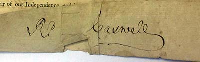 Signature of Richard Caswell, Governor of North Carolina, 1787. From a document authorizing the sale of land confiscated from a Revolutionary War loyalist,  Baronet Nathaniel Duckenfield. Collection of the State Archives of North Carolina.