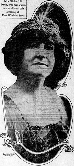 A 1913 photograph of Mrs. Bertha Marie Bouvier Davis, wife of Richard Pearson Davis. Image from the California Digital Newspaper Collection.