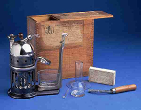A steam atomizer, circa 1870-1880, used by Dr. Haywood in his practice. Image from the North Carolina Museum of History.