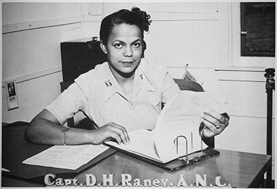 Photograph of Capt. Della H. Raney, Army Nurse Corps, April 11, 1945. Item 208-PU-161K-1, from Record Group 208, Records of the Office of War Information, 1926-1951, National Archives and Records Administration.