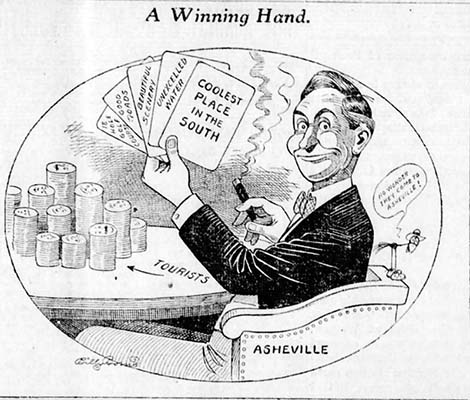 "A Winning Hand," cartoon about Asheville, N.C. "coolest place in the South," by Billy Borne, published in the Asheville Citizen, July 27, 1915.