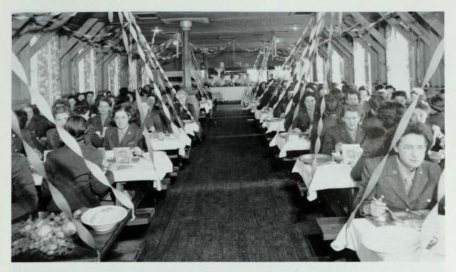 Photograph of a mess hall at Fort Oglethorpe in Macon, Georgia, in 1944. Gladys Pittman received her basic training at Fort Oglethorpe in 1943. Image from the publication "The Women's Army Corps, 1945-1978" by Bettie J. Morden, published by the Center of Military History, 1990.