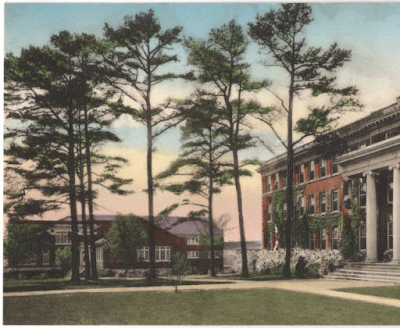 Postcard image of Shaw Residence Hall at NC College for Women (now UNCG), designed by Harry Barton, opened in 1919, courtesy of University of North Carolina at Greensboro Special Collections and University Archives.