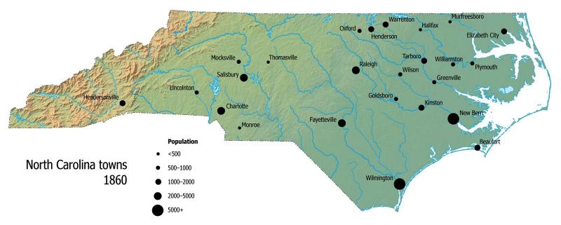 North Carolina towns, 1860