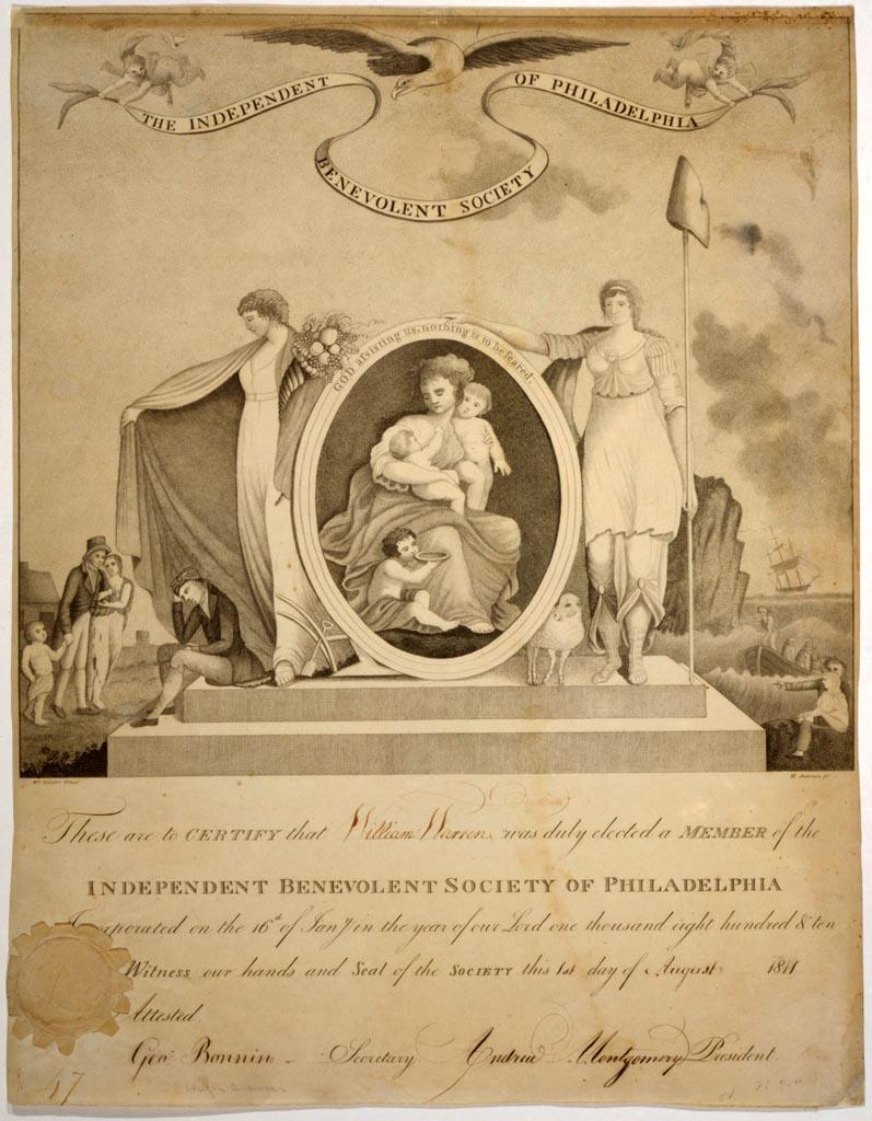 Membership certificate for the Independent Benevolent Society of Philadelphia