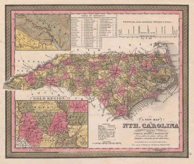 Map of North Carolina showing the Gold Region (1847)